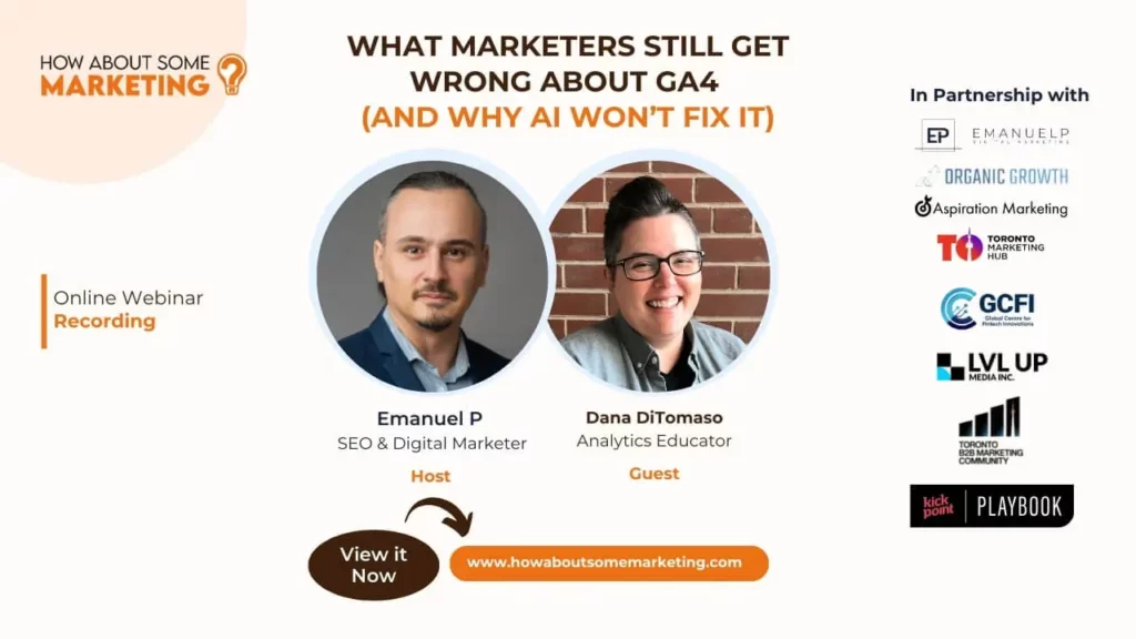 featured image for the webinar What Marketers Still Get Wrong About GA4 (And Why AI Won’t Fix It) with Dana DiTomaso